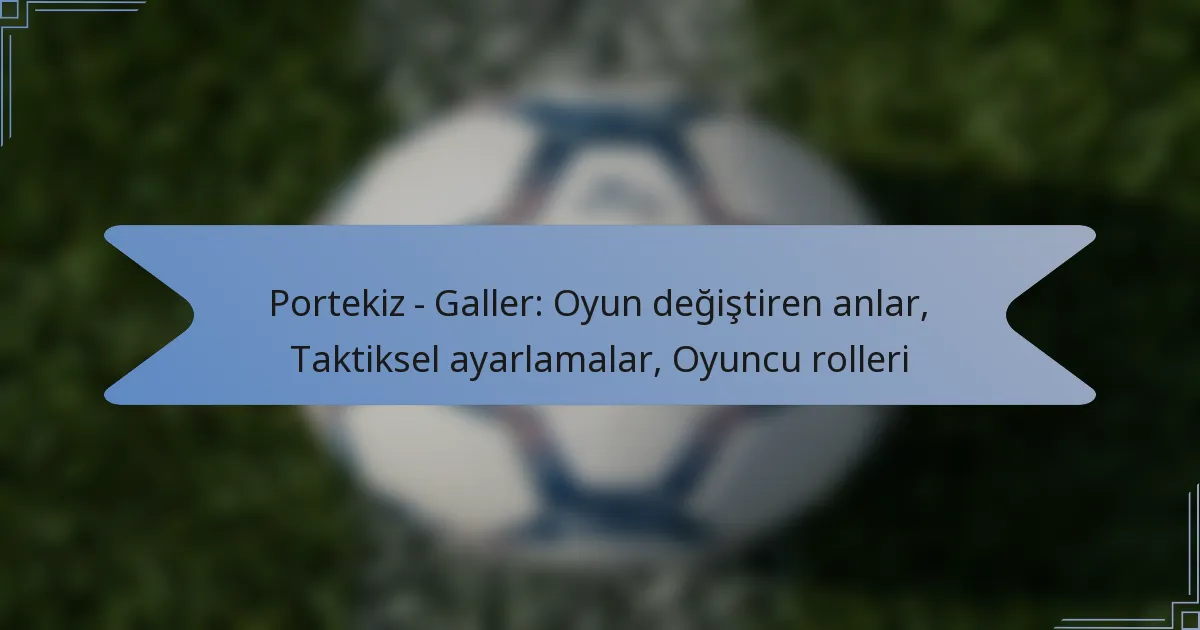 Portekiz – Galler: Oyun değiştiren anlar, Taktiksel ayarlamalar, Oyuncu rolleri